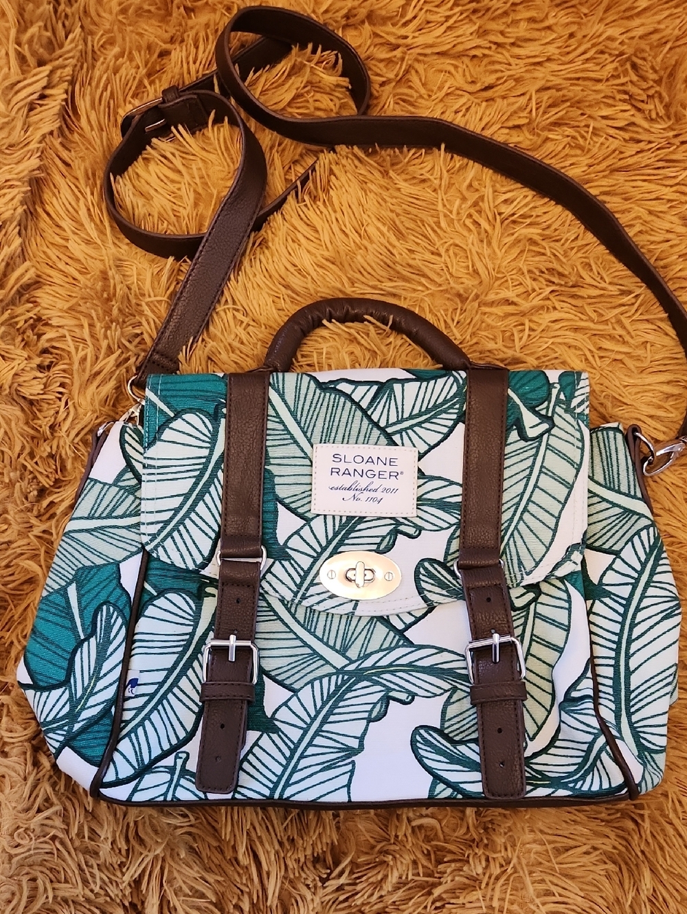 Sloan Ranger Green Leaf Print Satchel Bag